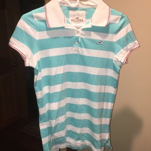 Aqua Blue and white striped polo from Hollister
